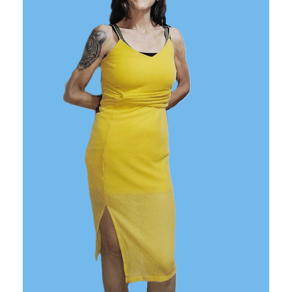 Express ~ Sunflower Yellow Ribbed Fitted Mini Dress ~ Size XS